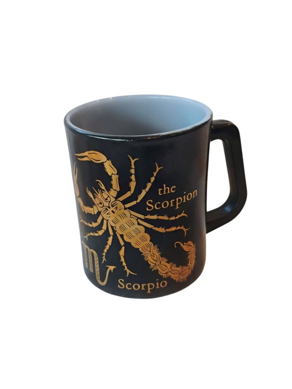 Vintage Scorpio Federal Glass Zodiac Mug Black & Gold Over Milk Glass Astrology